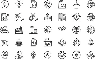 Fototapeta premium ecology icons set renewable energy and environmental protection symbols