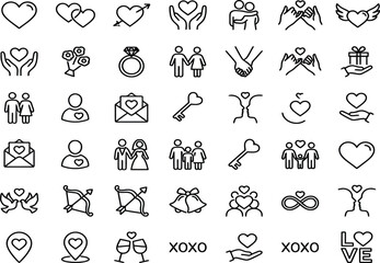 Fototapeta premium love and relationship line icons set on white background