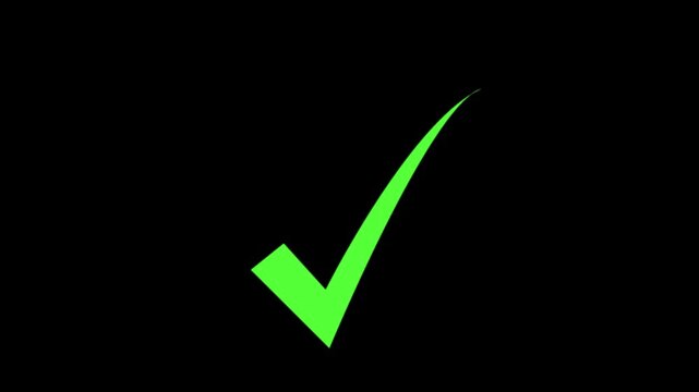 Tick mark icon animation 4k video. right check mark icon transparent background. Green tick mark Tick symbol animation, success approval correct sign. 
