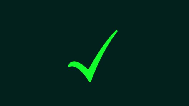 Tick mark icon animation 4k video. right check mark icon transparent background. Green tick mark Tick symbol animation, success approval correct sign. 