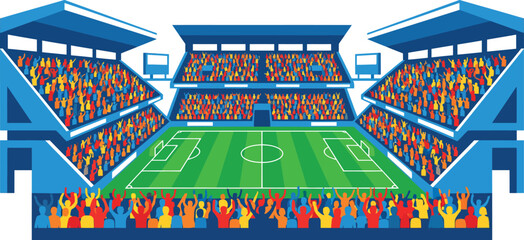 Colorful soccer stadium with green field and cheering crowd  sports venue © Khatunay JANNATARA