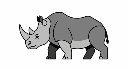 Fototapeta premium A cartoon rhinoceros rendered in shades of grey, with a horn