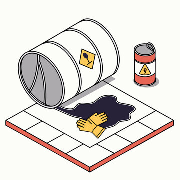 Industrial chemical spill scene with protective gear