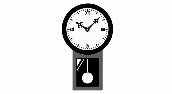 A grandfather clock with a black frame and white face showing Roman numerals