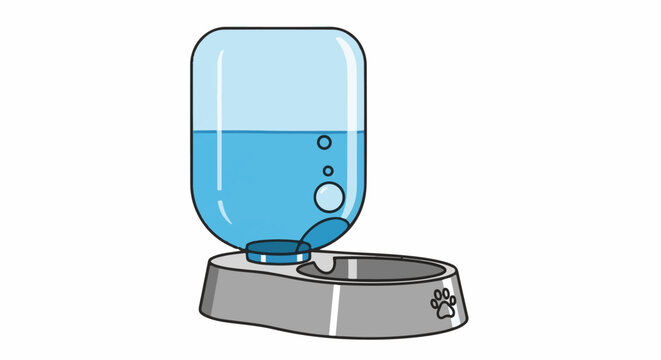 A pet water dispenser with a transparent blue reservoir and gray base