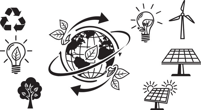 Set of black and white eco friendly featuring earth and energy msea set