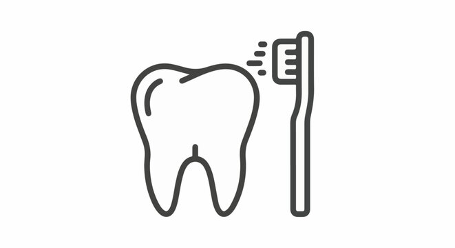 A minimalist line drawing of a tooth and toothbrush for dental hygiene