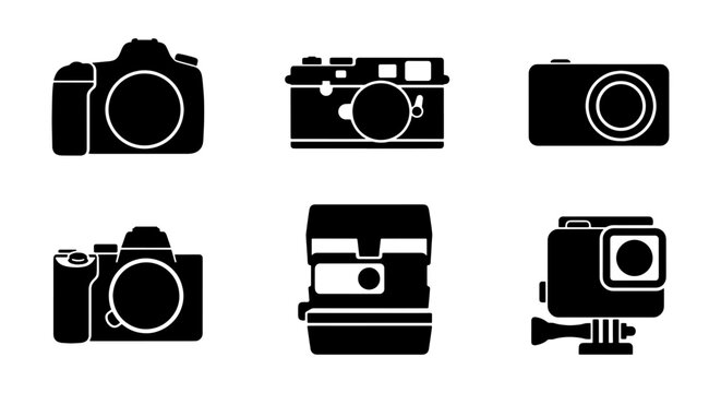Camera Icons Set: Digital, Vintage, Action Cameras Vector Collection