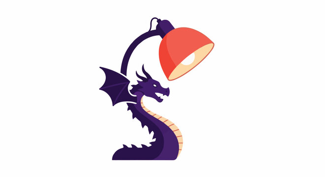 A playful purple dragon serves as the base for a desk lamp
