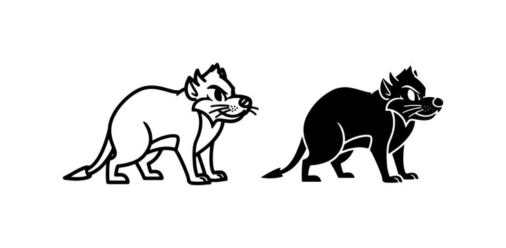 Tasmanian devil mascot vector, angry wild animal icons, black and white set