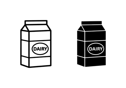 Dairy Carton Icons, Milk Packaging Vector Graphics, Food Container Symbols
