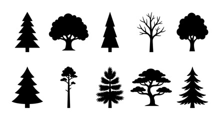 Diverse Tree Silhouettes Collection, Vector Icons Set: Coniferous, Deciduous, Bare Branches, Forest Elements for Nature Graphics, Landscape Design, Eco Concepts © Salman