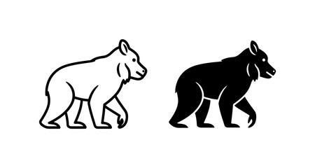 Fototapeta premium Bear Vector Icons, Wildlife Mammal Silhouettes, Black and White Animal Graphics, Forest Creature Illustrations for Nature Themes