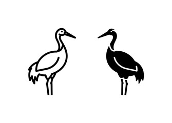 Obraz premium Elegant Crane Icons, Minimalist Bird Silhouettes, Black and White Wildlife Vector Art, Symbol of Longevity and Good Fortune