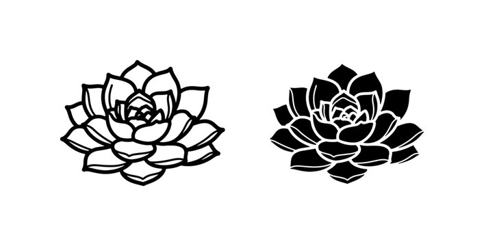 Elegant Succulent Vector Icons, Black and White Botanical Illustrations, Minimalist Plant Graphics for Design Projects