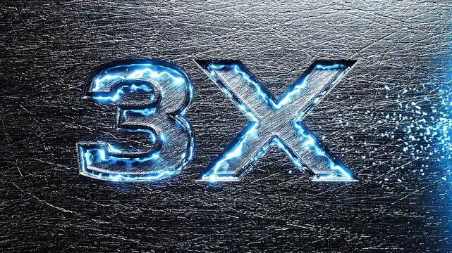 Close up of 3X logo appearing on metal plate surface