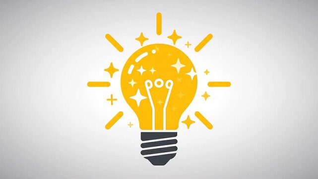 Minimalist light bulb icon with yellow filament on gray background