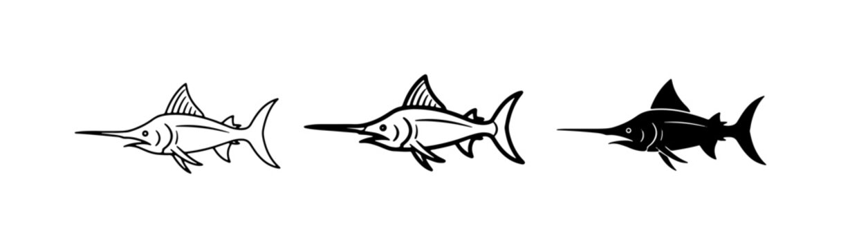 Marlin Icons, Swordfish Vector Graphics, Billfish Silhouettes for Marine Design