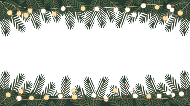 Christmas Garland Border: A festive border of pine branches adorned with warm fairy lights creates a cozy and inviting atmosphere, perfect for holiday greetings.