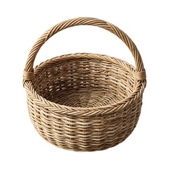 Obraz premium Traditional empty wicker basket with carry handle on gray background