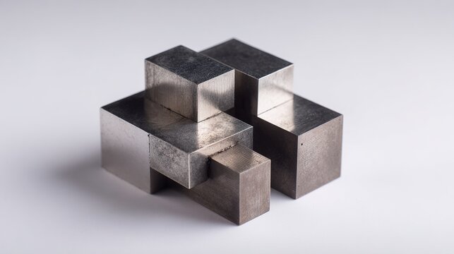 combination. Geometric metal parts arranged in an unusual combination, polished surfaces. safety posters, maintenance manuals, designed for industrial assembly lines and welding operations.