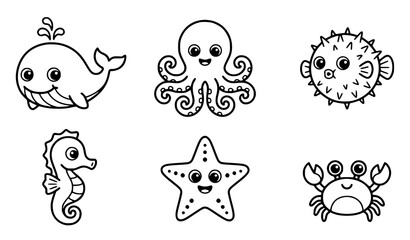 Sea Creature Outline Icon Set © SEFADULISLAM