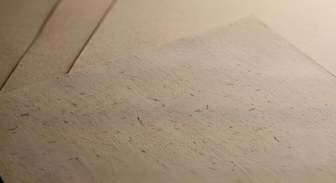 Close-up of textured handmade paper with natural fiber inclusions for rustic invitations and crafts offering a vintage aesthetic