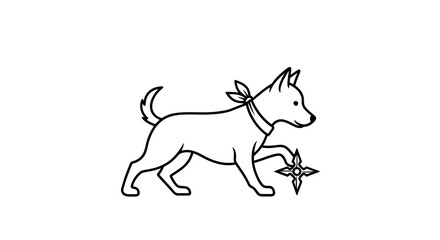 Fototapeta premium Cute Dog with Bandana and Star Icon, Line Art, Vector Illustration