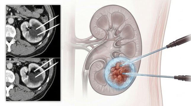 Minimally invasive kidney tumor ablation procedure using cryotherapy or radiofrequency