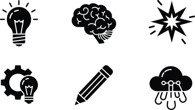 Creative concept icons featuring brain lightbulb and cloud computing