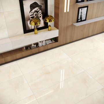 Sophisticated family room with marble cladding, textured wall panels, and warm-toned decorative styling. Mockup. 3D Rendering