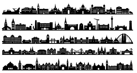 City Skyline Silhouette Collection with Famous Landmarks and Architecture © SEFADULISLAM