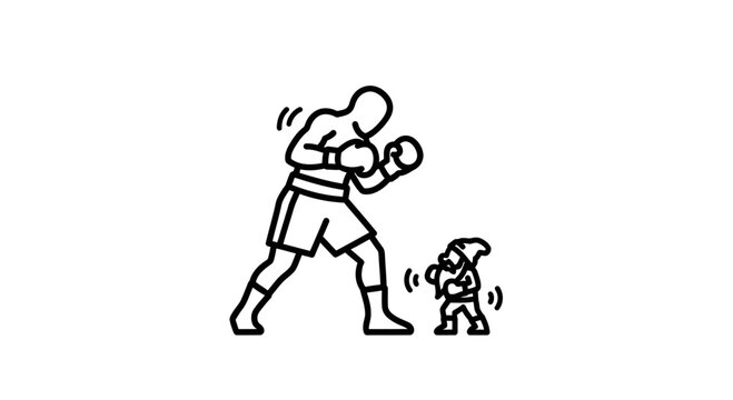 Boxer vs Gnome: A David and Goliath Fight, Underdog Concept, Cartoon Style