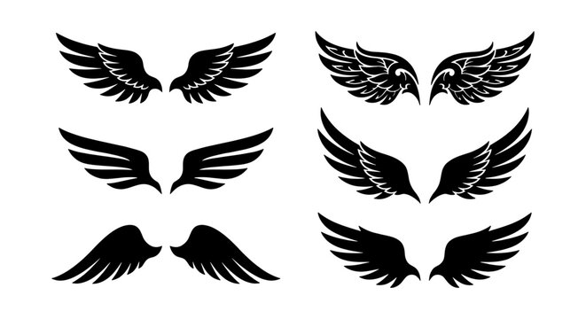 Black Angel Wings Collection, Vector Icons Set, Symbolizing Freedom and Spirituality