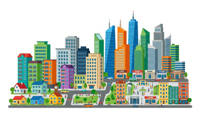 Modern city building collection flat vector illustration isolated urban concept © Mousumi