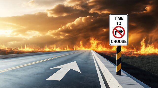 Time to choose road sign with directional arrow and decision making