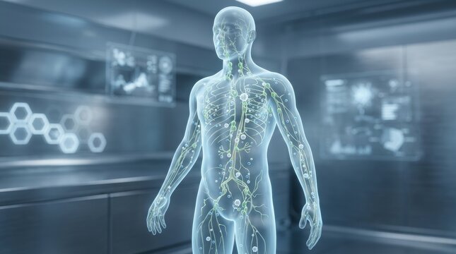 3D medical visualization of the human lymphatic system and its nodes