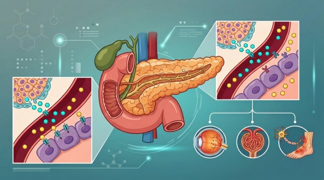 Illustration of the pancreas and its functions in human biology