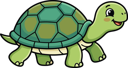 Obraz premium Cute cartoon turtle vector character with smiling reptile mascot isolated on white