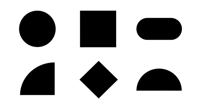 Minimalist geometric shapes set, black vector icons, basic design elements