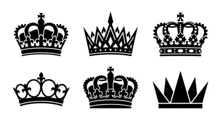 Fototapeta premium Royal Crown Icons Set, Regal Ornate Symbols, Luxury Heraldic Emblems, Vector Graphics