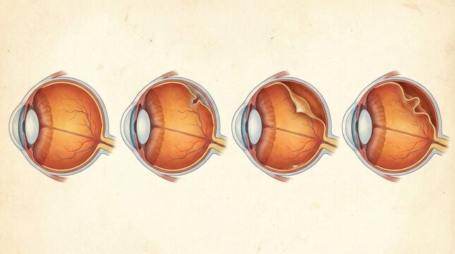 Diagram of retinal detachment progression in the human eye