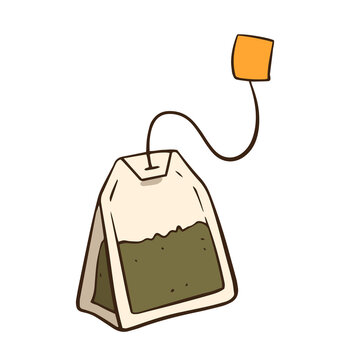 Minimalist tea bag illustration with string and label for herbal tea concept