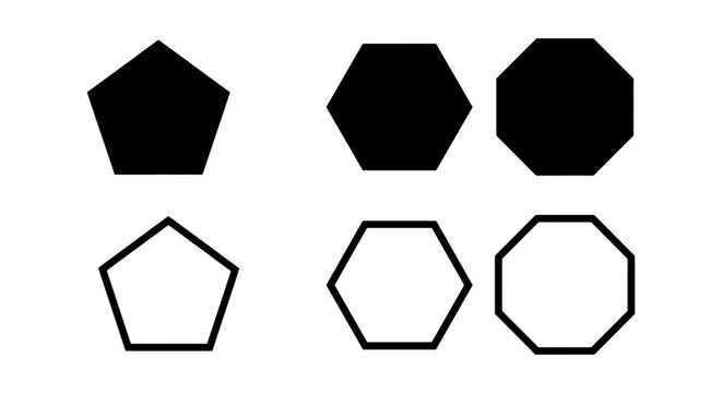 Geometric polygon shapes set, black pentagon hexagon and octagon icons