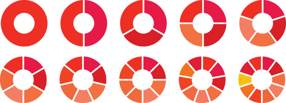 Circle division on from 1 to 14 equal parts. Wheel life round divided diagrams with segments. Blank infographic progress blue icons. Coaching flat tool. Segmented simple pinwheels.