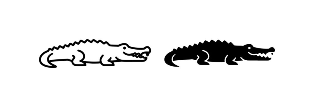 Alligator Vector Icons, Black and White Reptile Graphics, Simple Animal Silhouettes