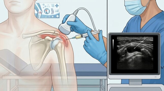 Ultrasound-guided injection procedure for shoulder joint pain relief and diagnosis