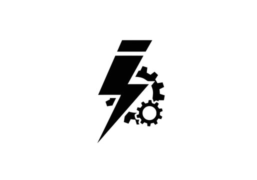 Black lightning bolt with gears.