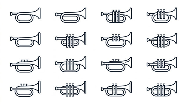 Collection of Trumpet Icons Musical Instrument Vector Art.