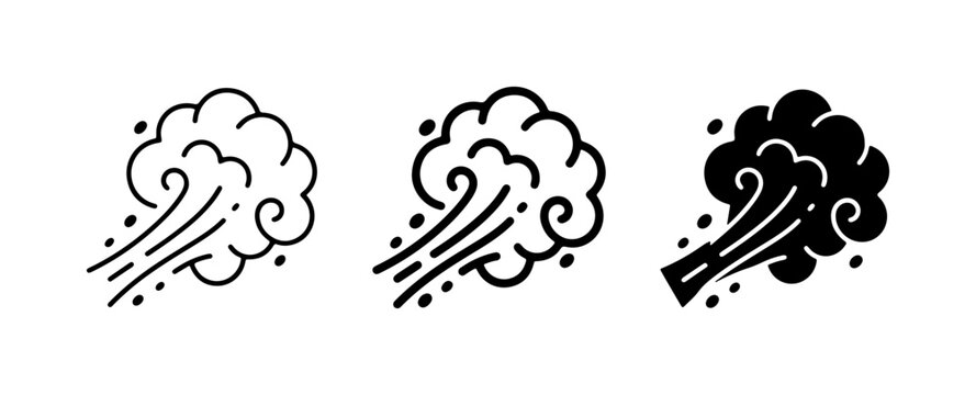 Wind Gust Icons, Air Flow Symbols, Weather Elements Collection